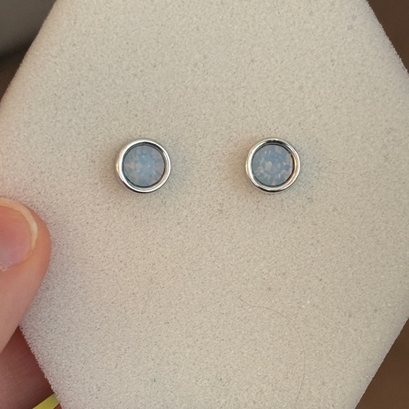 Alex and Ani Silver Earrings with Light Blue Accents - Picture 1 of 4
